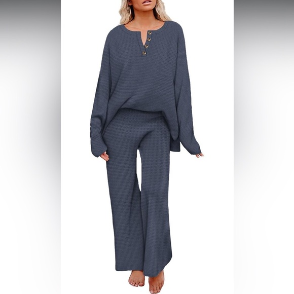 None Other - Cozy Knit Two-Piece Set in Dark Blue